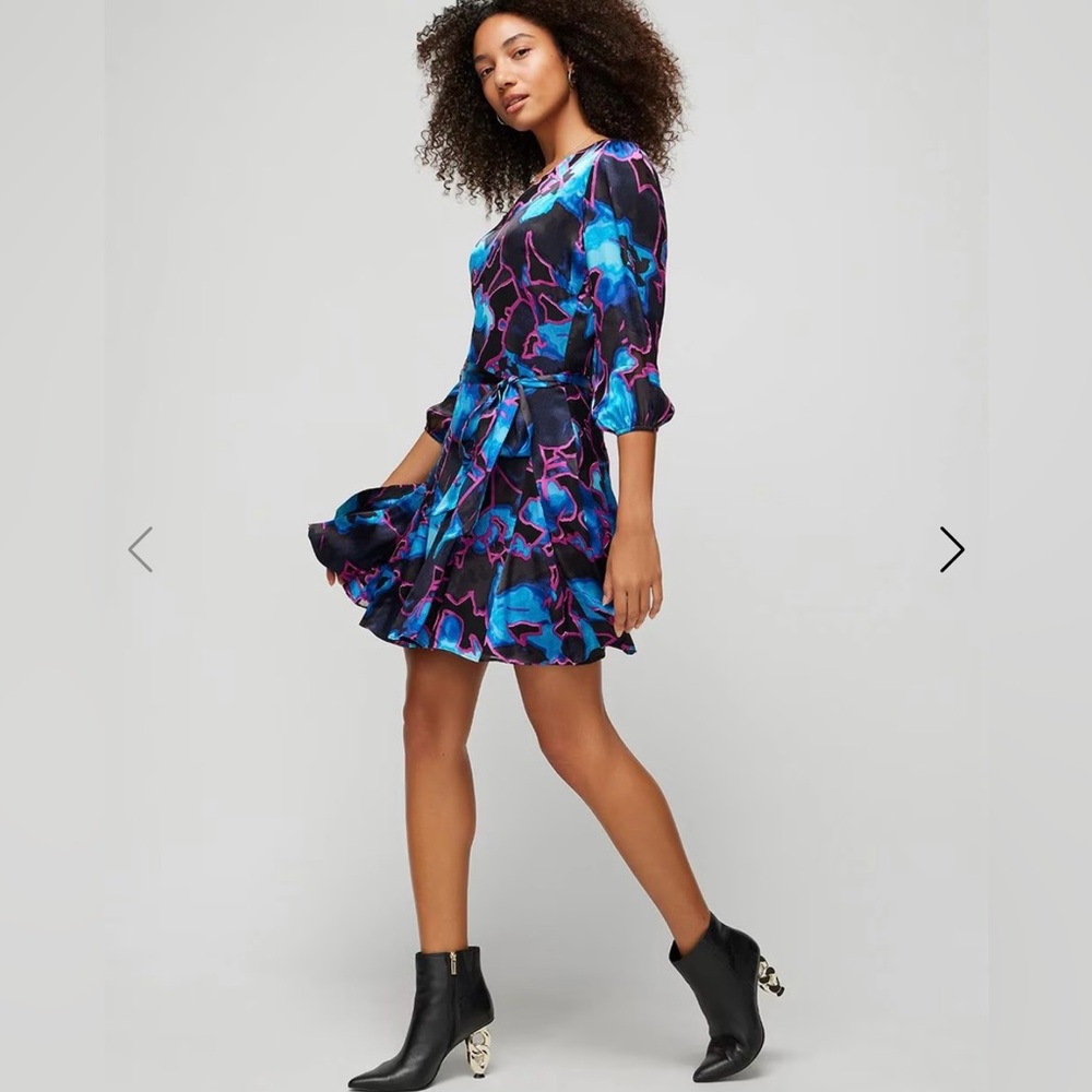 WHBM 3/4-Sleeve Silk Burn Out Godet Dress